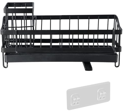 Joyan Organizador de fregadero de cocina, soporte de esponja para fregadero de cocina, soporte de esponja, organizador de fregadero, encimera con bandeja de drenaje extraíble con drenaje de desviación
