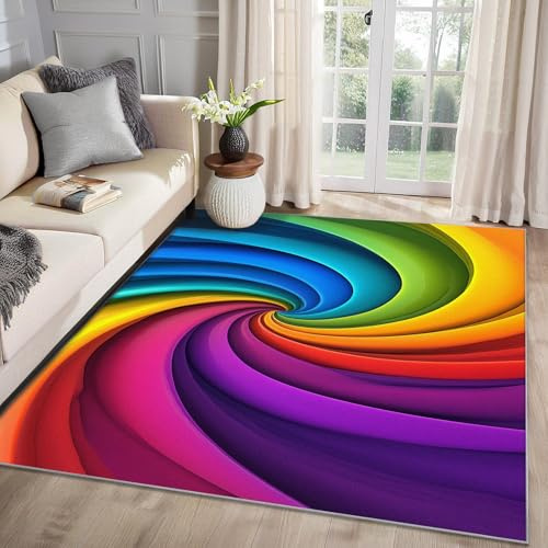 MMYAOKEN Regenbogen Teppich Wohnzimmer 50x80 Optische Täuschung Bunt Deko, Kleiner Teppich Kurzflor, Weich rutschfest Waschbare Teppiche, Fußmatte Bettvorleger Schlafzimmer Kinderzimmer