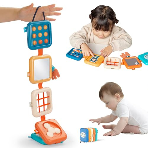 KOESMG Baby Montessori beschäftigte Aktivität Würfel Brettsspielzeug für 1 Jahr Kleinkind, 8 in 1 Frühes Bildungslernen Reise Würfel für Flugzeug & Auto, Sinnesspielzeug für Jungen Mädchen