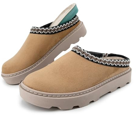 JOMIX Zapatillas Estar Por Casa Mujer Invierno Plataforma Ligera Forro Peluche Suela Antideslizante Tipo Zueco Cerrado Delante Para Hogar Oficina Visitas Tardes De Relax Diario ESW2529 Arena 40