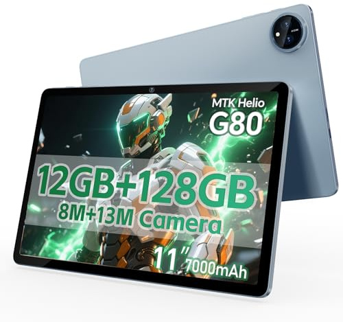 DigiLand Android 14 Tablets, 11 Inch Tablet with Case, Octa-Core, 12RAM + 128ROM, 800 * 1280 HD IPS Screen, 7000mAh Battery, 8MP+13MP Cameras, Wi-Fi 6, Widevine L1, BT 5.0, Blue