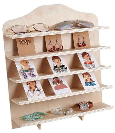 UNICRAFTALE Wooden Earring Display Stand 5 Tier Jewelry Display Rack Jewelry Holder Organizer for Earring Necklace Bracelet Ring Watch Glasses Stickers Retail Storage