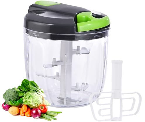 VegCuutPull & Chop Food Processor, Portable Multi-Function Manual Food Processors & Hand Chopper/Mixer/Blender for Veggies, Ginger, Fruits, Nuts, Herbs 900ml (Green)