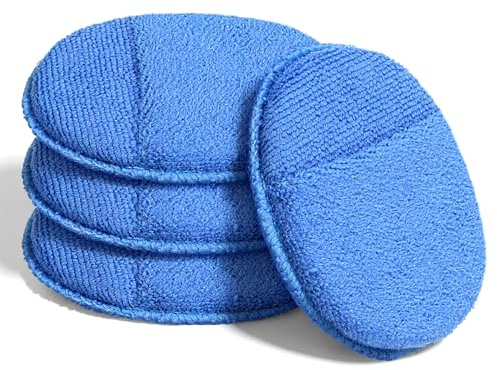 Microfiber Wax Applicator Pads, Ultra-Soft Microfiber Sponge Pads with Finger Pocket, Washable Reusable Polishing Buffing Pad for Car Cleaning, Polishing and Detailing (4 Pack, Blue)