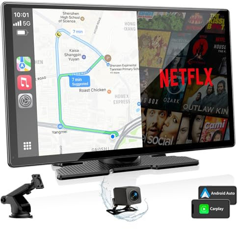 Volam Inalámbrica Pantalla carplay Coche Android Auto con Youtube Net-Flix TIK Tok,Android Pantalla Coche,9'' Pantalla para Coche,HD-Kamera,GPS Navi Siri/G00gle-voice Assistant con iOS10+ Android11+