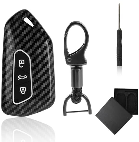 BANKKY Autoschlüssel Hülle Set für VW Golf 8/ID.3/ID.4, Skoda Octavia/ENYAQ, Cupra Formentor/Born/Leon, SEAT Leon/Ateca, Schlüsselcover aus ABS - Ohne Signalstörung (Grau-Schwarz)