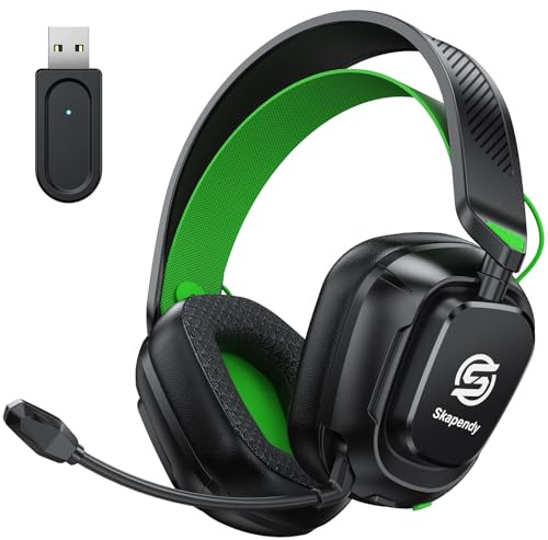 Skapendy 2,4GHz Wireless Gaming Headset für PS5, PS4, Switch, Mac, PC, Ultra-Niedriglatenz, 50+ Std. Batterie, Stereo Sound Bluetooth Gaming Kopfhörer mit Noise-Canceling Mikrofon, Helles Schwarz Grün