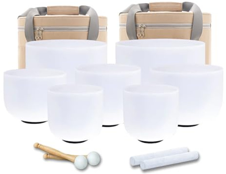 Hye-eun Juego de cuencos de cristal de 432 Hz, 6 – 12 pulgadas, perfectos de cuarzo, juego de 7 cuencos tibetanos para sanación de sonido, relajación y alivio del estrés, con 2 bolsas de transporte