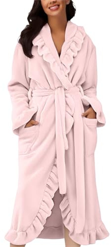 Vestaglie Lunga Donna Invernale Pile Elegante Camicia da Notte con Cintura Sexy Morbido Vestaglia Calda Vestagli da Camera Accappatoi con Cintura e 2 Tasche Pigiama Loungewear per Piscina Casa Bagno