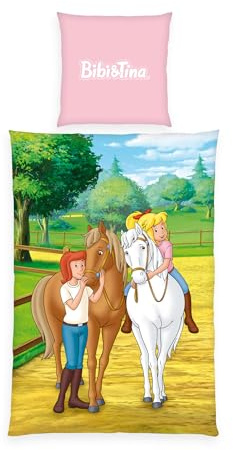 Herding Bibi und Tina Bettwäsche-Set, 80 x 80 cm + 135 x 200 cm, mit Reißverschluss, 100% Baumwolle/Renforcé, Mehrfarbig
