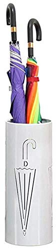Umbrella Rack Parasol Holder Tubular Metal, Corridor Self-Standing with 3 Hooks and Drain Tray Base/White