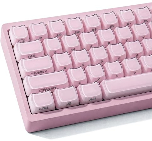 Hyekic Crystal Jelly Cat Shape Keycaps,119 Keys Translucent Cute Pink Side Printed Keycaps Mao Profile Custom Keycap for 61/68/84/87/98/100 Cherry Gateron MX Swithes Mechanical Keyboard