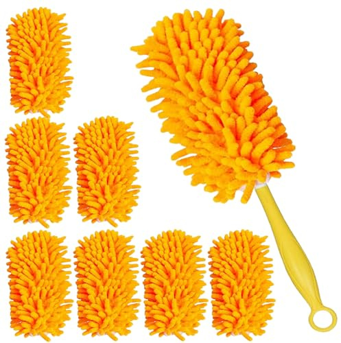 8 pezzi spolverino lavabile per Swiffer Duster, ricarica in microfibra riutilizzabile a 360° con manico, rimozione efficiente della polvere e pulizia, forte assorbimento