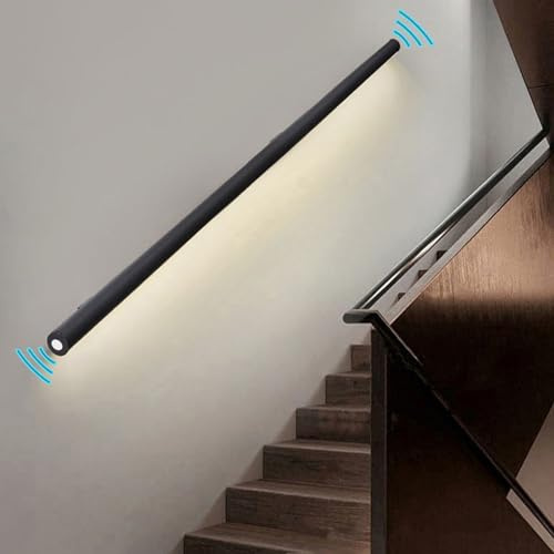 Pasamanos LED con luz con sensor de movimiento, pasamanos de escalera de interior montado en la pared, barandilla de escalera con luz LED, color negro (tamaño: conector de extensión)
