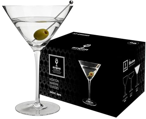 Argon Tableware Hoxton Crystal Martini Glasses 260ml - Pack of 24, Lead-Free Crystal Cocktail Glass Set, Classic Inverted Cone Design, Wide Brim for Gins & Martinis, Gift Boxed