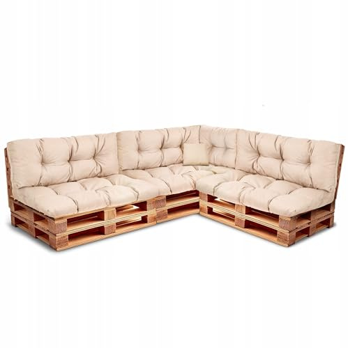 Wool & Home Palettenkissen Set für Gartenmöbel, 8-Teilig, Gesteppt, mit Polsterschaumfüllung, für Lounge, Palettensofa, Terrasse, Balkon und Garten Beige