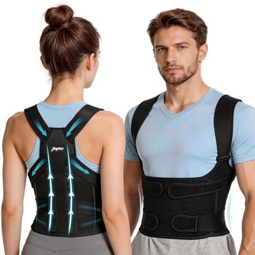 jinpinz Fascia Posturale Spalle Schiena Uomo: Busto Correttore Posturale Uomo Donna con Elastica Fascia Lombare Supporto Regolabile Traspirante - Dritta Raddrizza Spalle Schiena Migliora Postura (L)