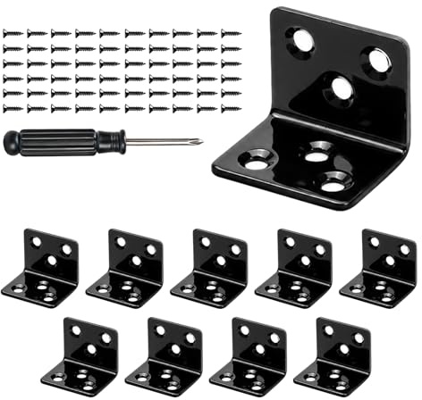 runxsam 10 pz staffe angolari 90° a L per legno 30x30 mm nero | Per legno recinzioni mobili scaffali; 90° fori preforati; montaggio facile robusto anticorrosione