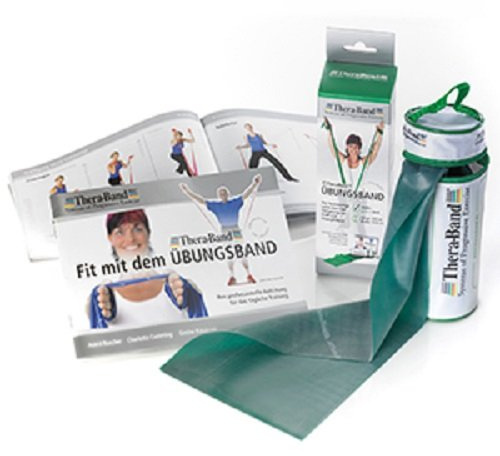 TheraBand Old Version | ALTE Version | OUTDATET | 2,50m Bänder inkl. Reißverschlusstasche (GRÜN)