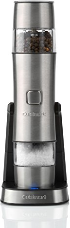 Cuisinart Electric Salt and Pepper Grinder Set Rechargeable Seasoning Mill No Batteries Needed, 20 Min Charging Measuring Cap Adjustable Grind Settings 3 Year Guarantee Silver