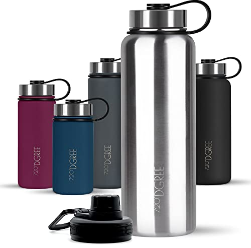 720°DGREE Edelstahl Trinkflasche 710ml “noLimit” - Auslaufsicher, Kohlensäure geeignet, BPA-Frei - Thermosflasche, Isolierflasche mit Schraubverschluss für Kinder, Schule, Fitness +Gratis Sportdeckel