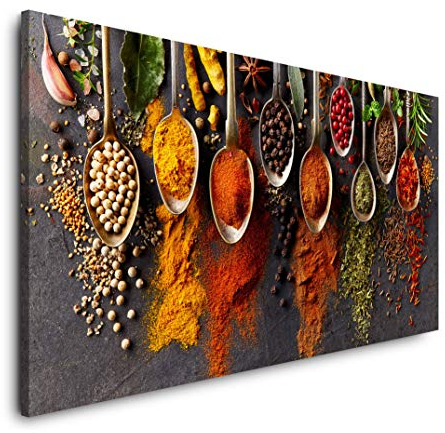 Gewürze in Löffeln 120x 60cm Panorama Leinwand Bild XXL Format Wandbilder Wohnzimmer Wohnung Deko Kunstdrucke