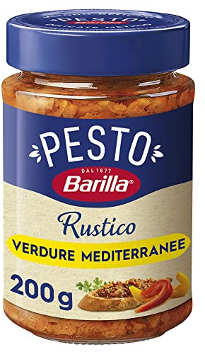 Barilla Sugo Pesto Rustico Mediterraneo, con Zucchine, 200 g | Peperoni e Pomodori, Senza Glutine