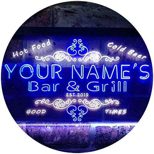 ADVPRO Personalized Your Name Est Year Theme Bar & Grill Beer Wine Club Dual Color LED Barlicht Neonlicht Lichtwerbung Neon Sign Weiß & Blau 300 x 210mm st6s32-u2-tm-wb