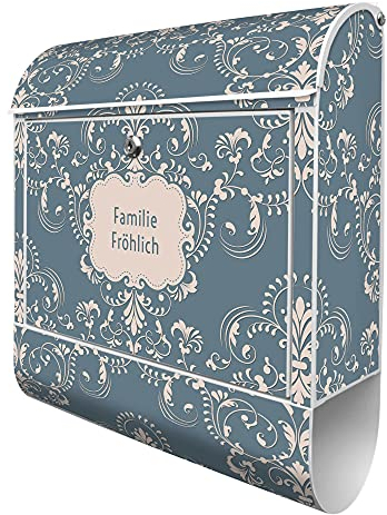 banjado® Design Briefkasten personalisiert mit Royal Creme Blau 38,5x46,5x13cm & 2 Schlüssel - Briefkasten Stahl weiß mit Zeitungsfach pulverbeschichtet - Postkasten A4 Einwurf inkl. Montagematerial