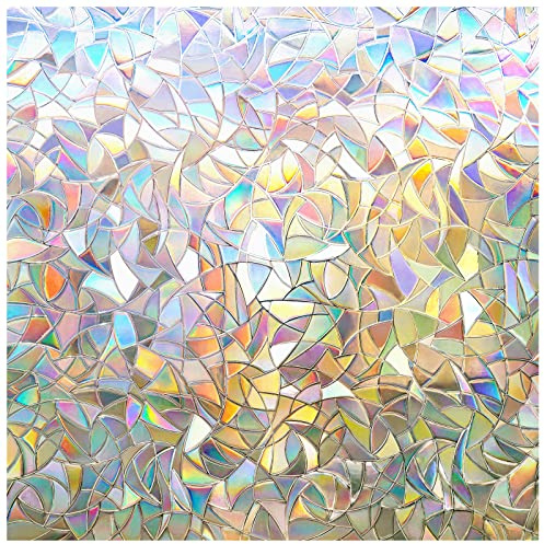 rabbitgoo Fensterfolie Blickdicht 3D Regenboge Sichtschutz Bunt 44.5x400cm | Selbsthaftende Sichtschutzfolie Fenster Statisch Haftend Folie ohne Klebstoff Anti UV Sonnenschutz für Büro Wohnzimmer