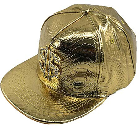 Casquette de baseball pour homme - Hip-hop - Chapeau à bord plat - En cuir - Avec symbole du dollar - Tendance - Style coréen - Or - Taille Unique