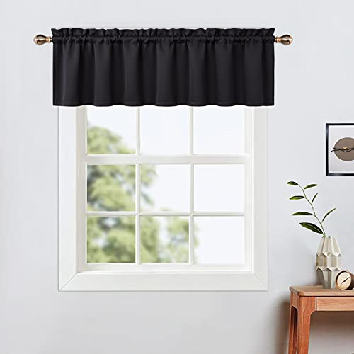 LinTimes Blackout Kitchen Curtains,52 x 15 inch Long,Black,Rod Pocket Short Blackout Curtain for Small Windows,Thermal Window Treatment and Room Darkening Cafe Curtain
