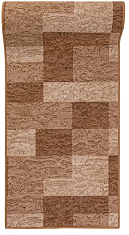 Mazovia Läufer Flur 80x275cm Braun Geometrisch 90er-Retro Weich rutschfest | Teppichläufer für Küche Waschküche Schlafzimmer Wetterfest Pflegeleicht Gummiunterseite Kurzflor Lang Verkauf pro Meter