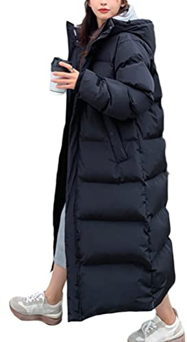 ORANDESIGNE Manteaux Duvet Femme Doudoune Longue Manteau Hiver Manteau Zippé épais Chaud Parka Blouson avec Capuche Fourrure Grande Taille Duvet en Coton B-noir XS