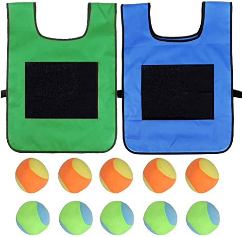 BEOIUCZZY 2 Stück Sticky Ball Weste, Völkerballspiel Set Völkerball Spielset Klettballspiel für Kinder im Innen und Außenbereich Wurfspiele Kinder Geschenk mit 10 Stück Wattebällchen (Grün+Blau)