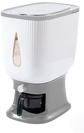 Toolzia Rice Dispenser 10kg, Rice Storage Container Large Sealed Grain Container with Lid Measuring Cylinde Moisture Proof Cereal Dispenser(grey)