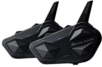 Midland Rush RCF Twin C1527.01, Interfono Moto Bluetooth e Mesh Doppio, Auricolari Casco Impermeabili IPX6, Cancellazione Rumore, Radio FM integrata e Web Radio Via App.