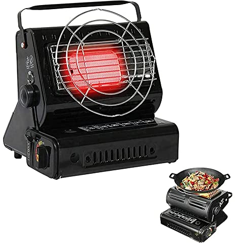 Tragbare Campinggasheizung, Mobile Außenheizungen, Propanheizungen für den Innenbereich, Butangasheizung, Campingkocher mit Sicherheitsgrill (Color : Black Butane Heater)