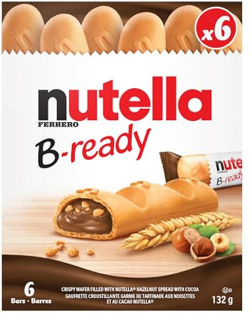 NUTELLA B-READY, Snackriegel, knusprige Waffel gefüllt mit leckerem NUTELLA®, 6 Riegel pro Packung, ideales Strumpffüller, 132 g