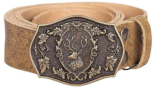 Trachtengürtel Fritz 40mm breit | Gürtel Echtleder Made in Germany | Gürtelschnalle mit Hirsch-Wappen (125)