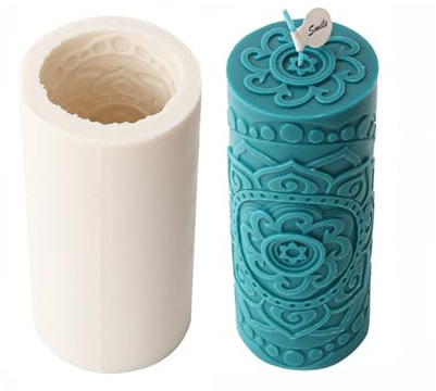 Xidmold Vintage Blumen Säule Kerzenform Silikon, Kerzenformen zum Gießen Silikon, Säule Kerzengießform, Silikonform für Sojawachs Kerzen, DIY Handwerk (A, Groß)
