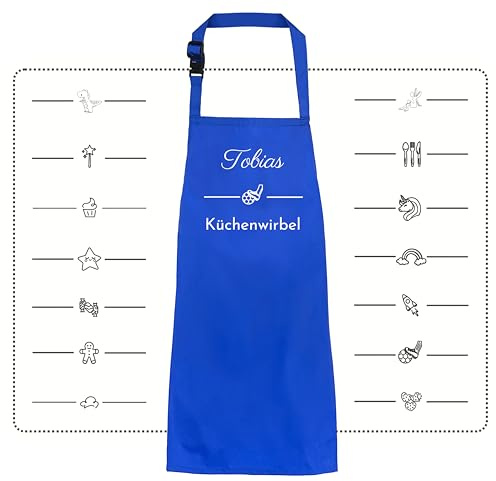 Kochschürze Kinder personalisiert mit Motiv & Wunschtext bestickt - Individuell personalisierte Kinderschürze wasserfest als besonderes Geschenk