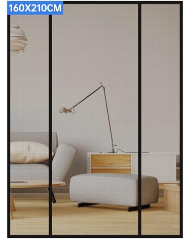 LALAGO Fliegengitter Tür Magnet, 160x210cm, Fliegengitter Balkontür Magnet, Doppeltür, Ohne Bohren, Katzenkrallen Sicher, Stärkere Magneten, Insektenschutz Tür für Balkontür Kellertür Terrassentür