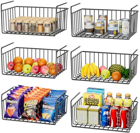 SUFAUY 6er-Pack Unterschrank-Regalkorb-Organizer, Metalldraht, Hängekörbe, hält bis zu 10 kg, für Küche, Speisekammer oder Kühlschrank, Schwarz