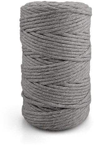Netuno 1x Makramee Garn 5mm Hellgrau 100m zum Basteln für Traumfänger | Baumwollkordel mit Naturkern · hochwertig & vielseitig – für Schlüsselanhänger, Untersetzer, Schmuck & Armbänder