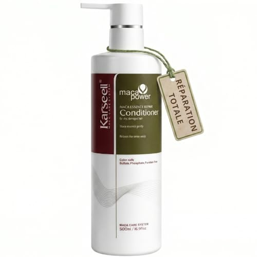 Karseell MACA CARE SYSTEM Acondicionador Reparador Hidratante Nutritivo Profesional Aceite de Argán Proteínas Vitamina E Cabello Seco Dañado Teñido Antifrizz Suavidad Brillo Espejo Sin Sulfatos 500ml