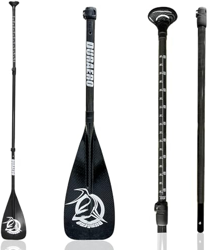 SUP Paddel, 3-teilig Verstellbar Carbon Paddel für Stand Up Paddling, Kajak, Surf- & Schlauchboote, Zerlegbar, 165–205 cm