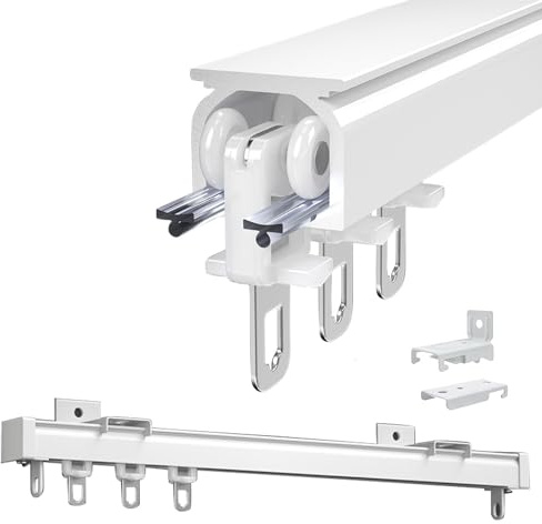Aluminium Curtain Rail Gardinenstange Vorhang Schiene Vorhangschiene Deckenschiene Für Fenster Und Raumteiler Gardinen, 50 100 200 350 400cm Gardinenschiene(White,250cm/8.2ft)