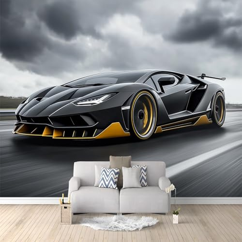 Papel Pintado Pared Panorámico Coche Deportivo Carretera Gris 250x175 cm Fotomurales No Tejido, Murales Decoración de Pared, Póster Gigante Personalizado 3D Para Salón Dormitorio