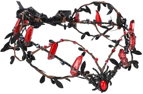 MOSTORY Gotische Kristallkrone Hexen Stirnband für Faschingkostüm Damen, Rot Elfenkrone Kopfbedeckung für Renaissance Hochzeit Cosplay Karneval